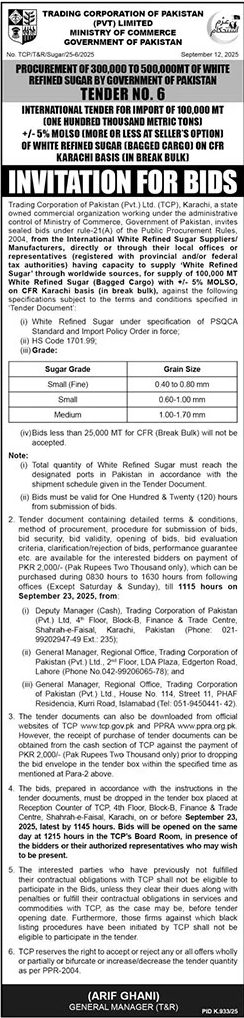 Trading Corporation of Pakistan Private Limited Tender Notice
